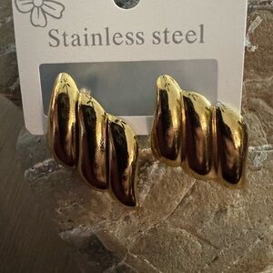 Gold macaroni style, Stainless Steel Earrings